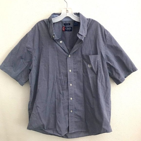 Chaps button up shirt short sleeve mens size XL gray/blue check - Picture 1 of 6